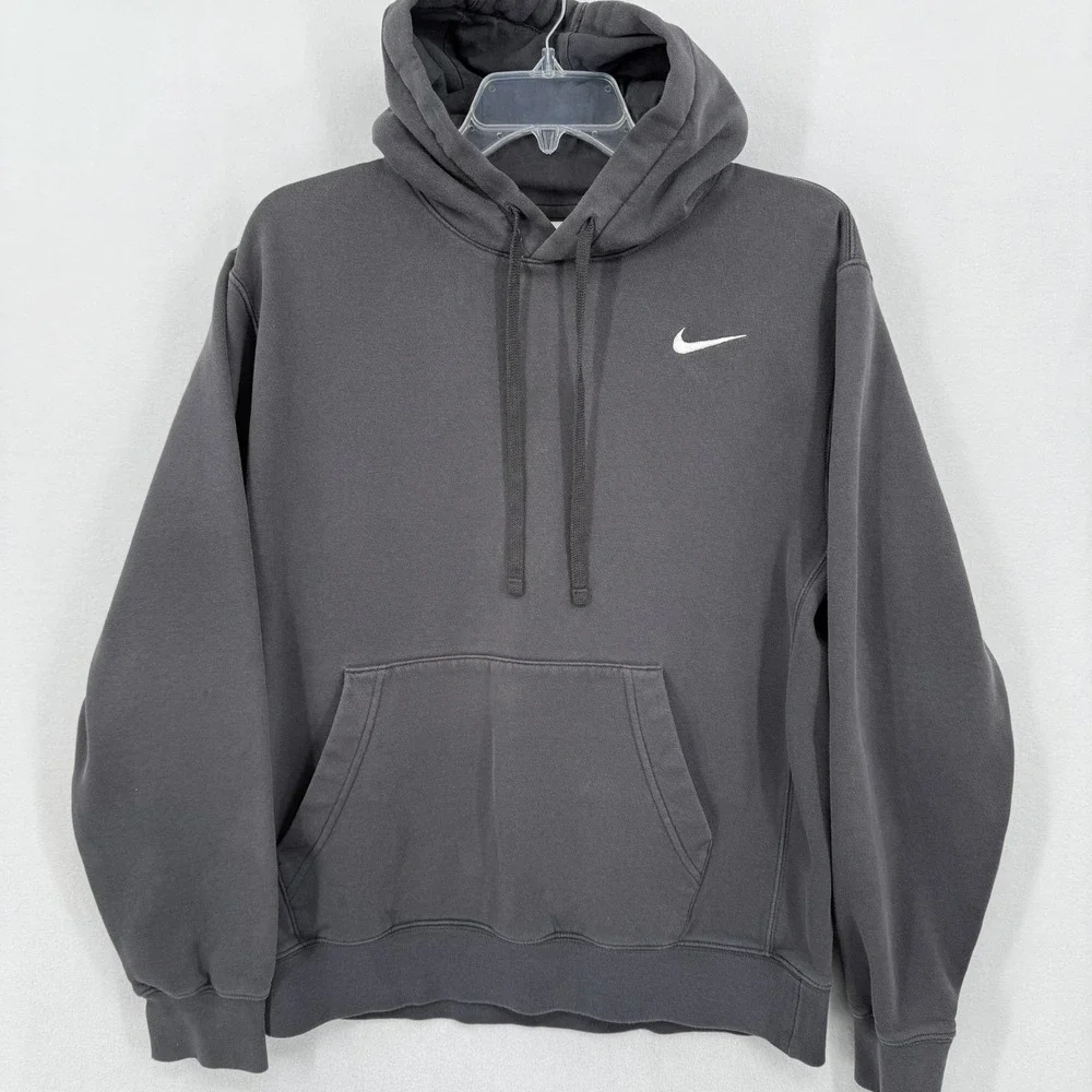 Nike Mens Gray Pullover Hoodie Sweatshirt Long Sleeve Pocket Logo Size M‎